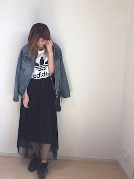 「Ungrid（アングリッド）の 【Casual】ｳﾞｨﾝﾃｰｼﾞGｼﾞｬﾝ （デニムジャケット）」を使った、erina さん（レディース・165cm）の秋コーディネート