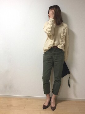 「ワークパンツ」｜「アイテム（パンプス）」を使った、erina さん（レディース・165cm）の秋コーディネート