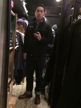 「HYSTERIC GLAMOUR（ヒステリックグラマー）のアイテム（シャツ/ブラウス、ブルー系）」を使った、Julianさん（メンズ・178cm）の冬コーディネート