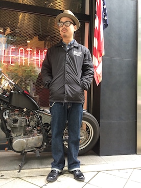 「黒縁メガネ」｜「アイテム（ナイロンジャケット）」を使った、wakiさん（メンズ・165cm）の秋コーディネート