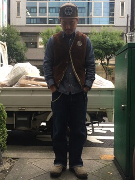「Schott（ショット）のSchott/ショット/CHAMBRAY WORK SHIRTS/シャンブレー ワーク シャツ（シャツ/ブラウス）」を使った、wakiさん（メンズ・165cm）の秋コーディネート