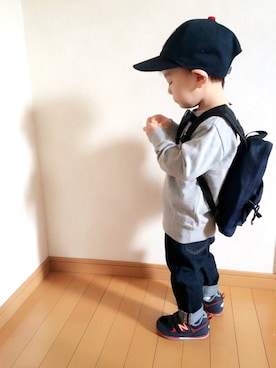 「Lee（リー）のアイテム（バックパック/リュック）」を使った、RENさん（キッズ・90cm）の冬コーディネート