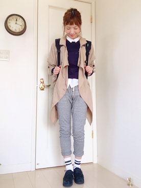 「ルームウェア」｜「アイテム（トレンチコート）」を使った、山口真帆さん（レディース・161cm）の春コーディネート