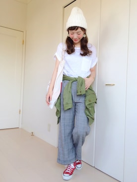 「THE SHINZONE（ザ　シンゾーン）のアイテム（帽子）」を使った、山口真帆さん（レディース・161cm）の春コーディネート