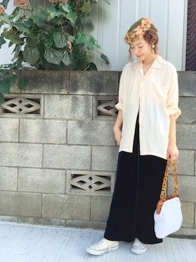 「シルク」｜「アイテム（帽子）」を使った、山口真帆さん（レディース・161cm）の秋コーディネート