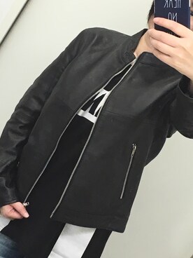 「EDIFICE（エディフィス）のアイテム（ライダースジャケット）」を使った、つきのひかりさん（レディース・167cm）の秋コーディネート