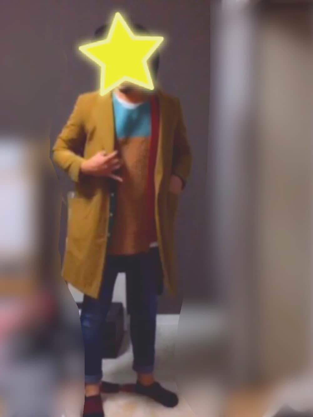 「DISCOVERED、BED J.W FORD、チェスターコート、スプリングコート」｜「DISCOVEREDのアイテム（チェスターコート、イエロー系）」を使った、たっくんさん（メンズ・173cm）の冬コーディネートの1枚目の写真