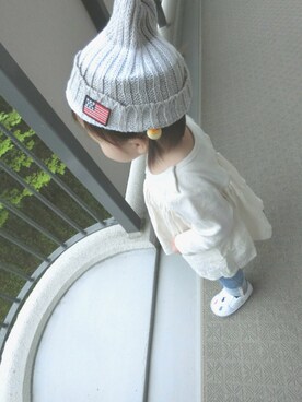「petit main（プティマイン）のレース切り替えチュニック（チュニック、ホワイト系）」を使った、Ｓeｒa◡̈♥︎さん（キッズ・90cm）の夏コーディネート