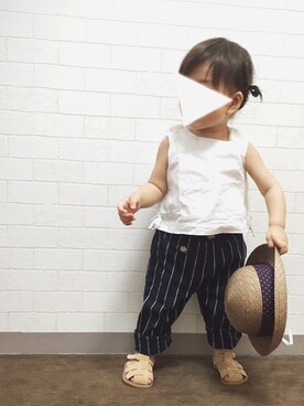 「petit main（プティマイン）のアイテム（トップス、ホワイト系）」を使った、Ｓeｒa◡̈♥︎さん（キッズ・90cm）の夏コーディネート