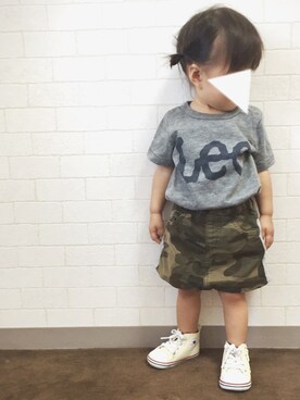 「Lee（リー）のLeeKIDS LEELOGO PRINT TEE（Tシャツ/カットソー、グレー系）」を使った、Ｓeｒa◡̈♥︎さん（キッズ・90cm）の夏コーディネート
