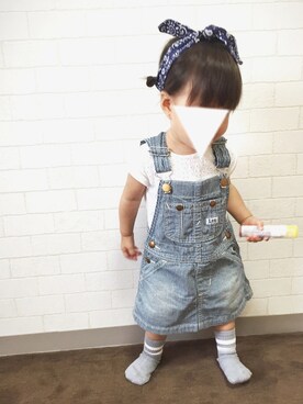 「Lee（リー）のオーバーオール　デニムスカート（サロペット/オーバーオール、ブルー系）」を使った、Ｓeｒa◡̈♥︎さん（キッズ・90cm）の夏コーディネート