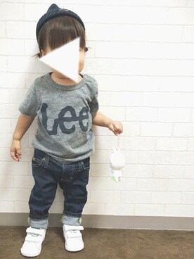 「Lee（リー）のLeeKIDS LEELOGO PRINT TEE（Tシャツ/カットソー、グレー系）」を使った、Ｓeｒa◡̈♥︎さん（キッズ・90cm）の夏コーディネート