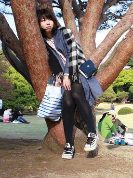 「花見」｜「アイテム（シャツワンピース）」を使った、すすさん（レディース・159cm）の秋コーディネート