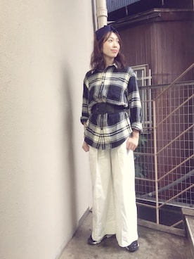 「アイテム（ヘアアクセサリー、ブルー系）」を使った、muramotoさん（レディース・167cm）の秋コーディネート