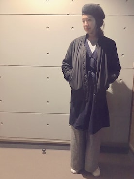 「コート」｜「アイテム（スタジャン）」を使った、muramotoさん（レディース・167cm）の冬コーディネート