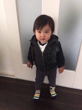 「DOLCE&GABBANA（ドルチェアンドガッバーナ）のアイテム（ジャケット/アウター）」を使った、Eri さん（キッズ・70cm）の春コーディネート