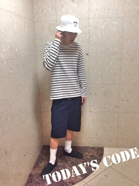 「STUSSY（ステューシー）のStock Lock Bucket Hat（ハット、ホワイト系）」を使った、KAROROさん（メンズ・176cm）の秋コーディネート