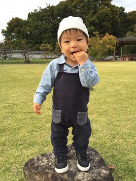 「ブルー」｜「アイテム（サロペット/オーバーオール）」を使った、sopi0518さん（キッズ・70cm）の秋コーディネート