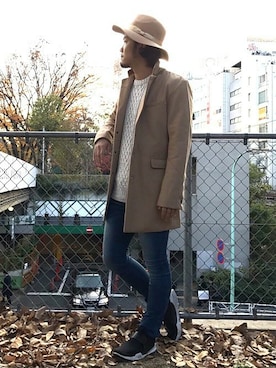 「アイテム（チェスターコート）」を使った、Shinoさん（メンズ・170cm）の冬コーディネート