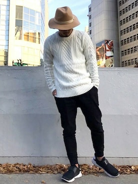 「アイテム（ニット/セーター）」を使った、Shinoさん（メンズ・170cm）の冬コーディネート