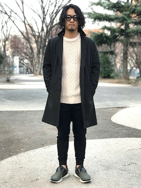「jiggys shop（ジギーズショップ）のアイテム（チェスターコート）」を使った、Shinoさん（メンズ・170cm）の冬コーディネート