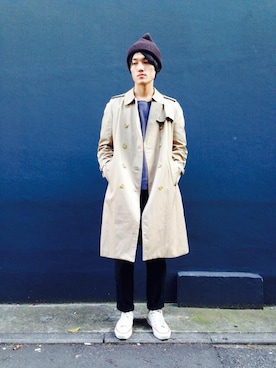 「アイテム（トレンチコート）」を使った、beruf原宿staffさん（メンズ・174cm）の冬コーディネート