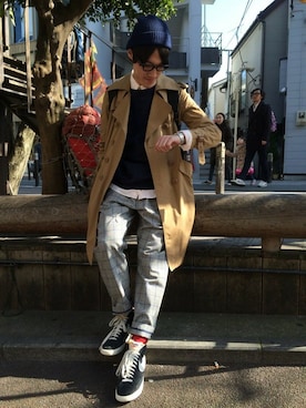 「バレンタインデートスタイル」｜「アイテム（トレンチコート）」を使った、beruf原宿staffさん（メンズ・175cm）の冬コーディネート