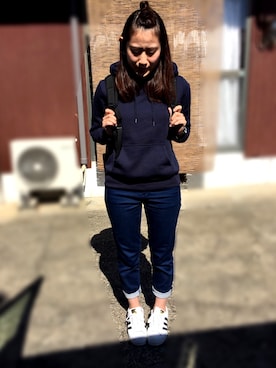 「アディダス(adidas)」｜「アイテム（パーカー）」を使った、みきてぃさん（レディース・160cm）の秋コーディネート