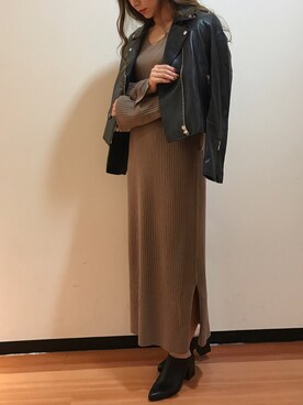「UNRELISH」｜「アイテム（ライダースジャケット）」を使った、yurikoさん（レディース・153cm）の秋コーディネート