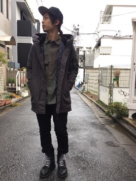 「切り替えシャツ」｜「アイテム（モッズコート）」を使った、VIZ STORE-TOKYOさん（メンズ・174cm）の冬コーディネート