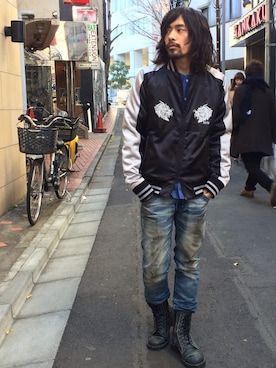 「VIRGOwearworks（ヴァルゴウェアワークス）のアイテム（その他アウター）」を使った、VIZ STORE-TOKYOさん（メンズ・168cm）の冬コーディネート