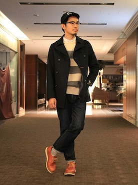 「ボーダーニット」｜エノ＿エノモトさん（メンズ・175cm）の秋コーディネート