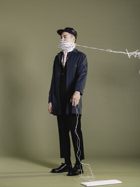 「DEMARCOLAB（デマルコラブ）のアイテム（ステンカラーコート）」を使った、Wall of Sound さん（メンズ・178cm）の冬コーディネート