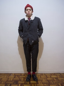 「アイテム（ネクタイ、レッド系）」を使った、Wall of Sound さん（メンズ・172cm）の冬コーディネート