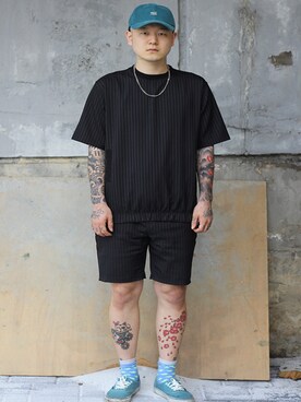 「アイテム（サロペット/オーバーオール、イエロー系）」を使った、최송혁さん（メンズ・179cm）の夏コーディネート