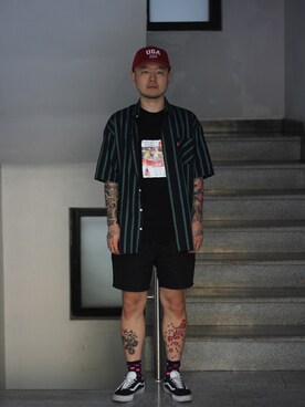 「アイテム（つなぎ/オールインワン、ベージュ系）」を使った、최송혁さん（メンズ・179cm）の夏コーディネート