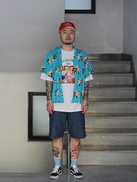 「アイテム（つなぎ/オールインワン、ベージュ系）」を使った、최송혁さん（メンズ・179cm）の夏コーディネート