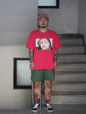 「アイテム（つなぎ/オールインワン、ベージュ系）」を使った、최송혁さん（メンズ・179cm）の夏コーディネート