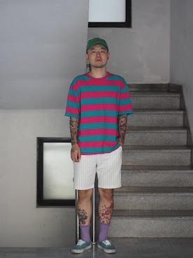「アイテム（スーツパンツ、ピンク系）」を使った、최송혁さん（メンズ・179cm）の秋コーディネート