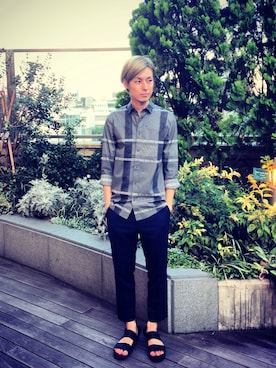 「LAD MUSICIAN（ラッドミュージシャン）のアイテム（スーツパンツ）」を使った、HIROAKI NAKAGAWA さん（メンズ・178cm）の夏コーディネート