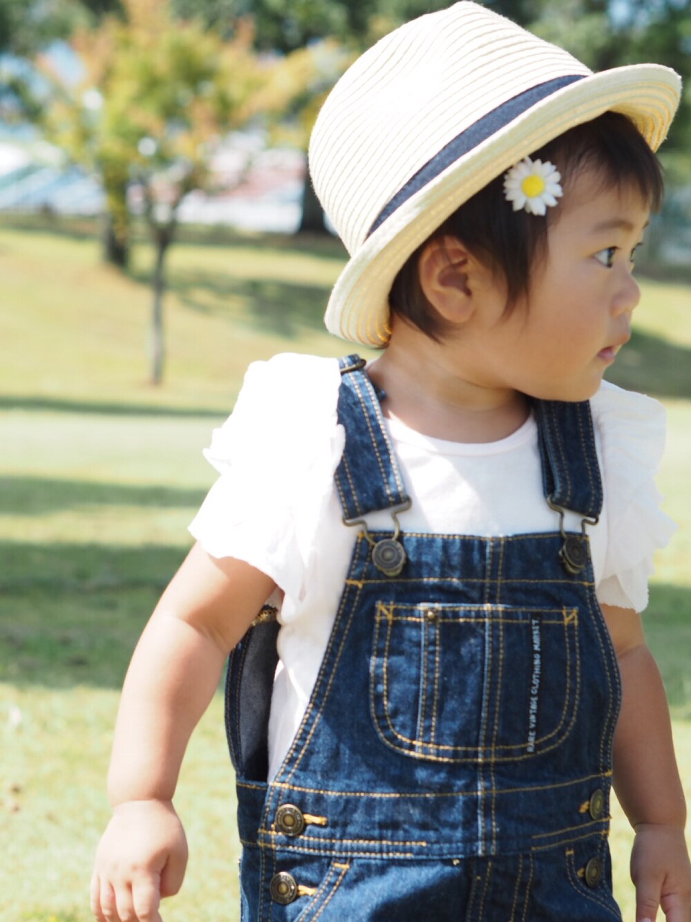 「キッズコーデ、キッズファッション、女の子、1歳、公園」｜「petit mainの袖チュール半袖Ｔシャツ（Tシャツ/カットソー、ピンク系）」を使った、yuna♡mamaさん（キッズ・80cm）の夏コーディネートの1枚目の写真