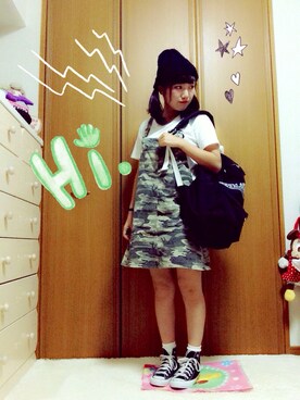 「RAY CASSIN（レイカズン）のアイテム（サロペット/オーバーオール）」を使った、ややさん(mer会)さん（レディース・151cm）の夏コーディネート