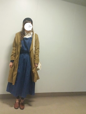 「デニムワンピース」｜「アイテム（ステンカラーコート）」を使った、zzzさん（レディース・157cm）の冬コーディネート