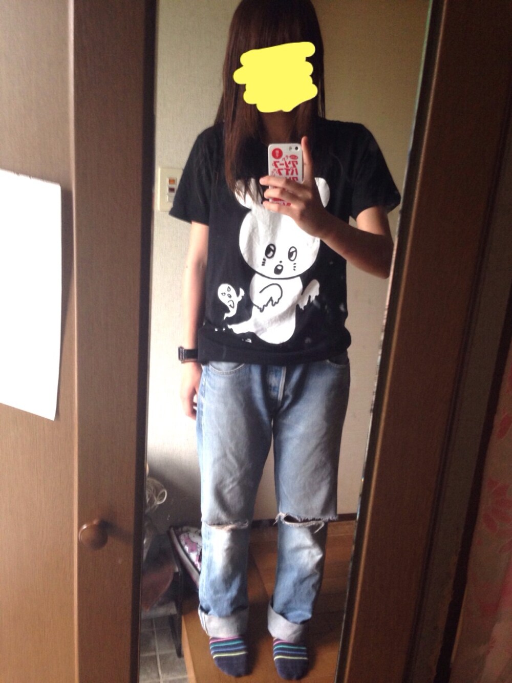 「WEGOのボーイフレンドデニム（デニムパンツ、ブルー系）」を使った、mihoさん（レディース・165cm）の夏コーディネートの1枚目の写真