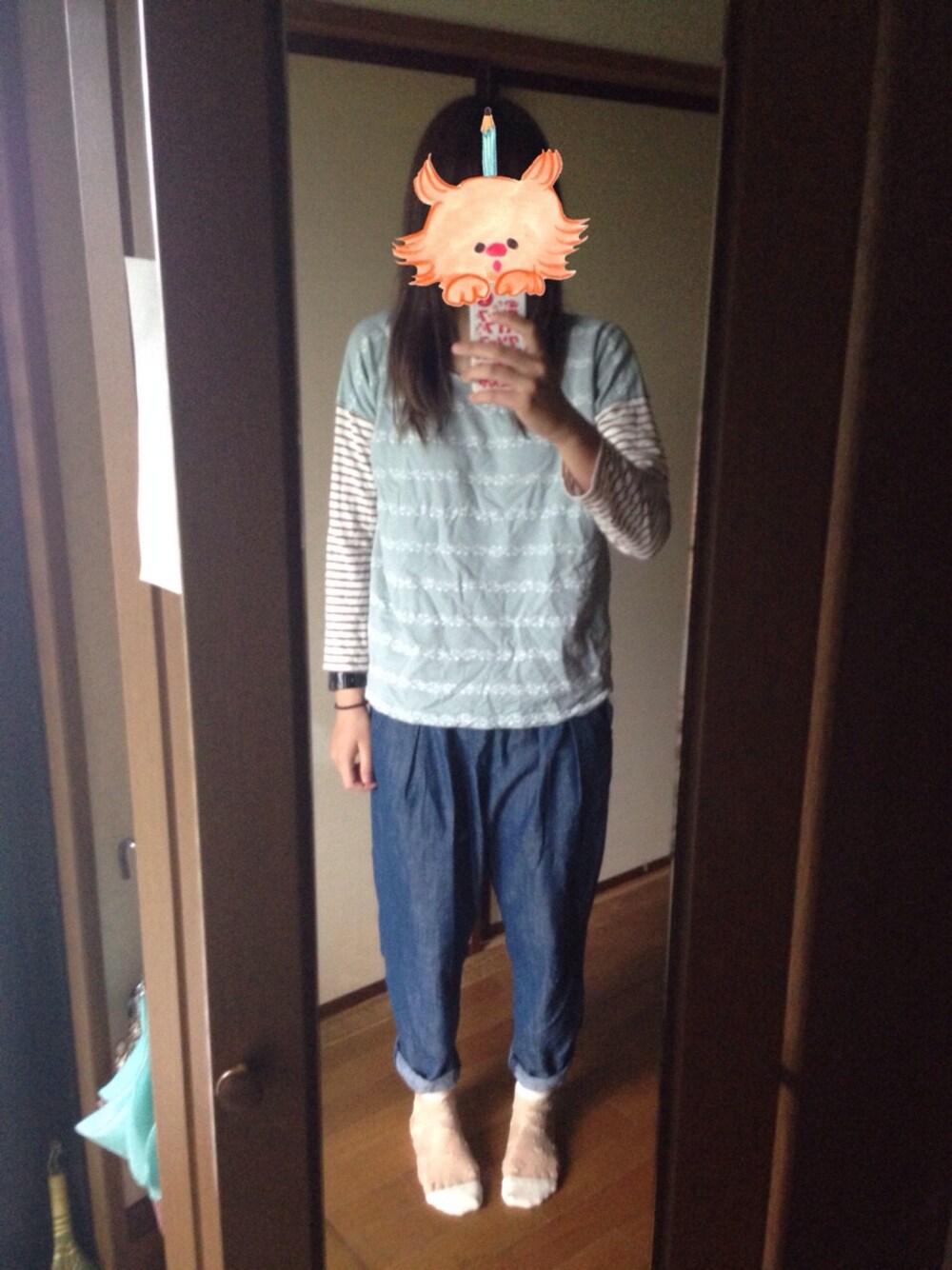 「pou dou dou、Baby-G」｜「POU DOU DOUのとりポケットタックパンツ（その他パンツ、ブルー系）」を使った、mihoさん（レディース・165cm）の夏コーディネートの1枚目の写真