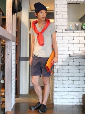 「KURO（クロ）のアイテム（Tシャツ/カットソー）」を使った、CHARGERさん（メンズ・172cm）の夏コーディネート