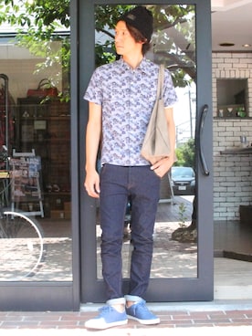 「THREE BLIND MICE（スリーブラインドマイス）のアイテム（パンツ）」を使った、CHARGERさん（メンズ・178cm）の夏コーディネート