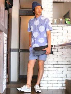 「膝上ショーツ」｜「アイテム（ニットキャップ/ビーニー）」を使った、CHARGERさん（メンズ・178cm）の夏コーディネート