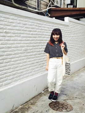 「American Apparel（アメリカンアパレル）のアイテム（トートバッグ、ベージュ系）」を使った、sujung_bさん（レディース・154cm）の秋コーディネート