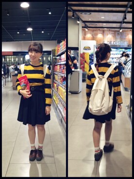 「no brand（ノーブランド）のアイテム（Tシャツ/カットソー、イエロー系）」を使った、sujung_bさん（レディース・154cm）の秋コーディネート